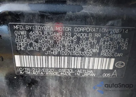 2014 Lexus Is 250 z USA, uszkodzony, nr VIN JTHBF1D27E5033322